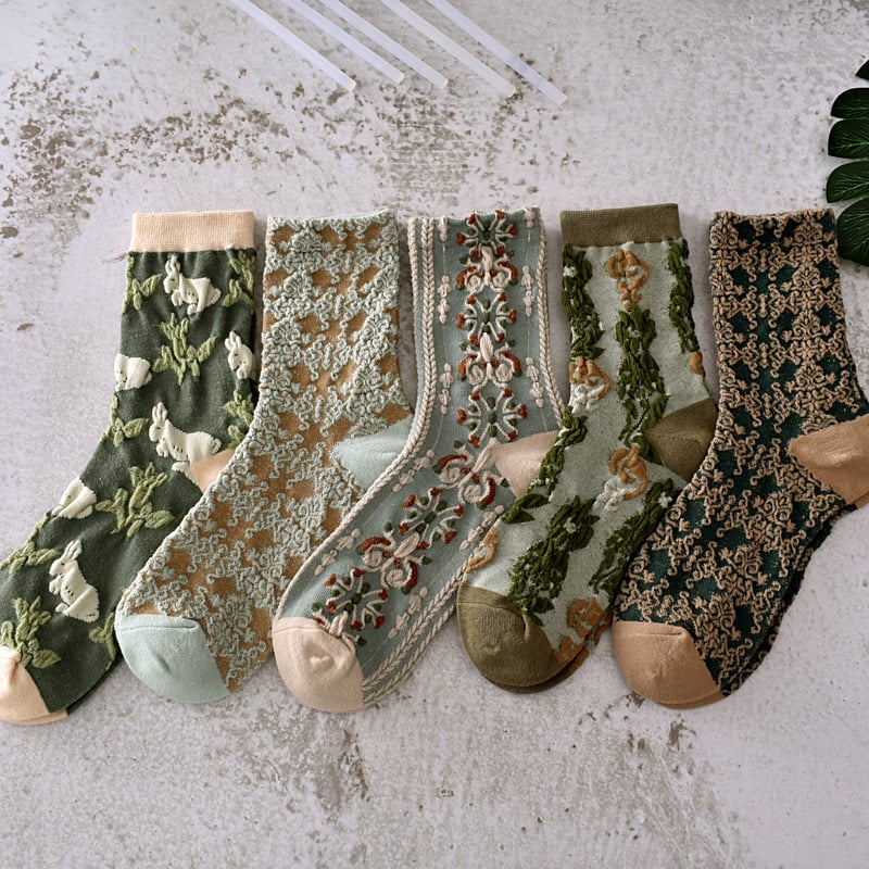 Black Friday Sale 47%OFF-5 Pairs Womens Floral Cotton Socks